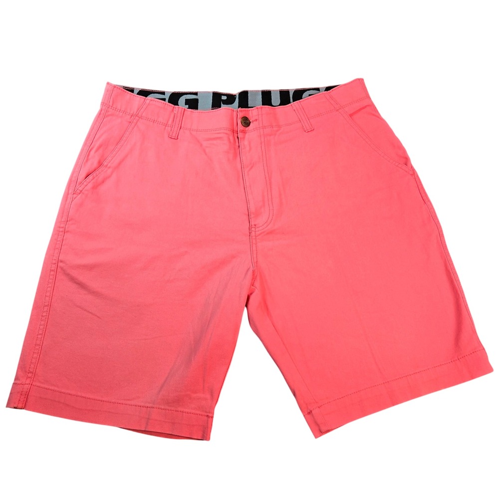 Plugg Men's Chino Shorts Size 36 Neon Pink Coral Stretch Twill Flat Front Casual